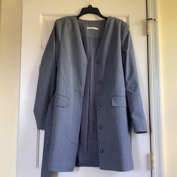 Abercrombie &. Fitch Pinstripe BlazerJacket Dress With Belt Grey SZ S NWOT - Picture 3 of 16